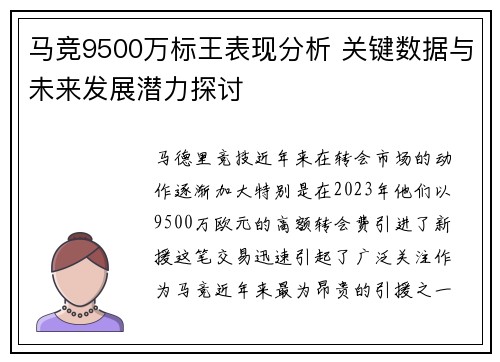 马竞9500万标王表现分析 关键数据与未来发展潜力探讨